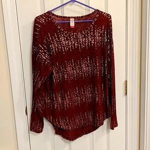 L Maroon and gold sparkle sweater